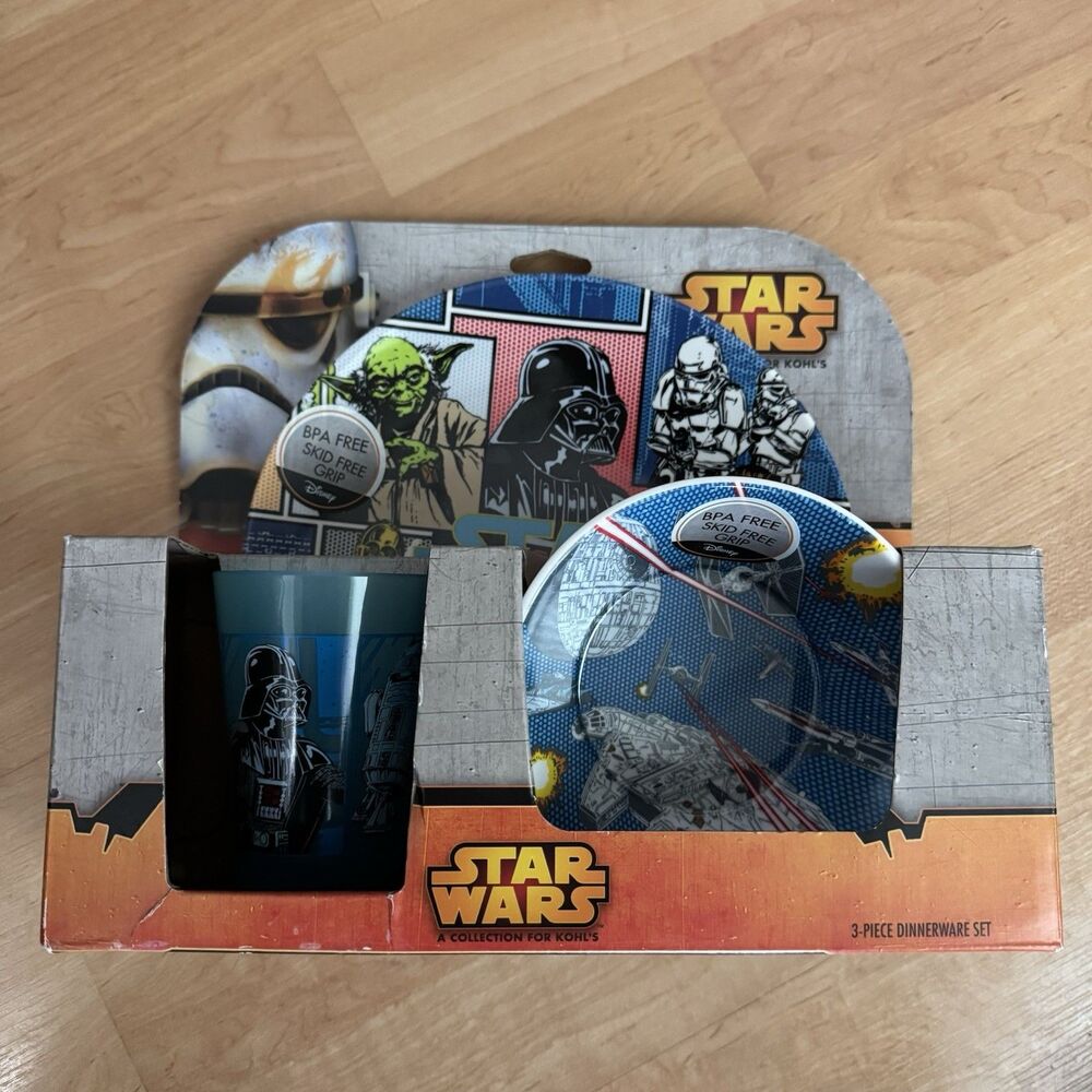 Star Wars Kids 3-piece Dinnerware & Darth Vader PLATE BPA Free Skid Free Grip